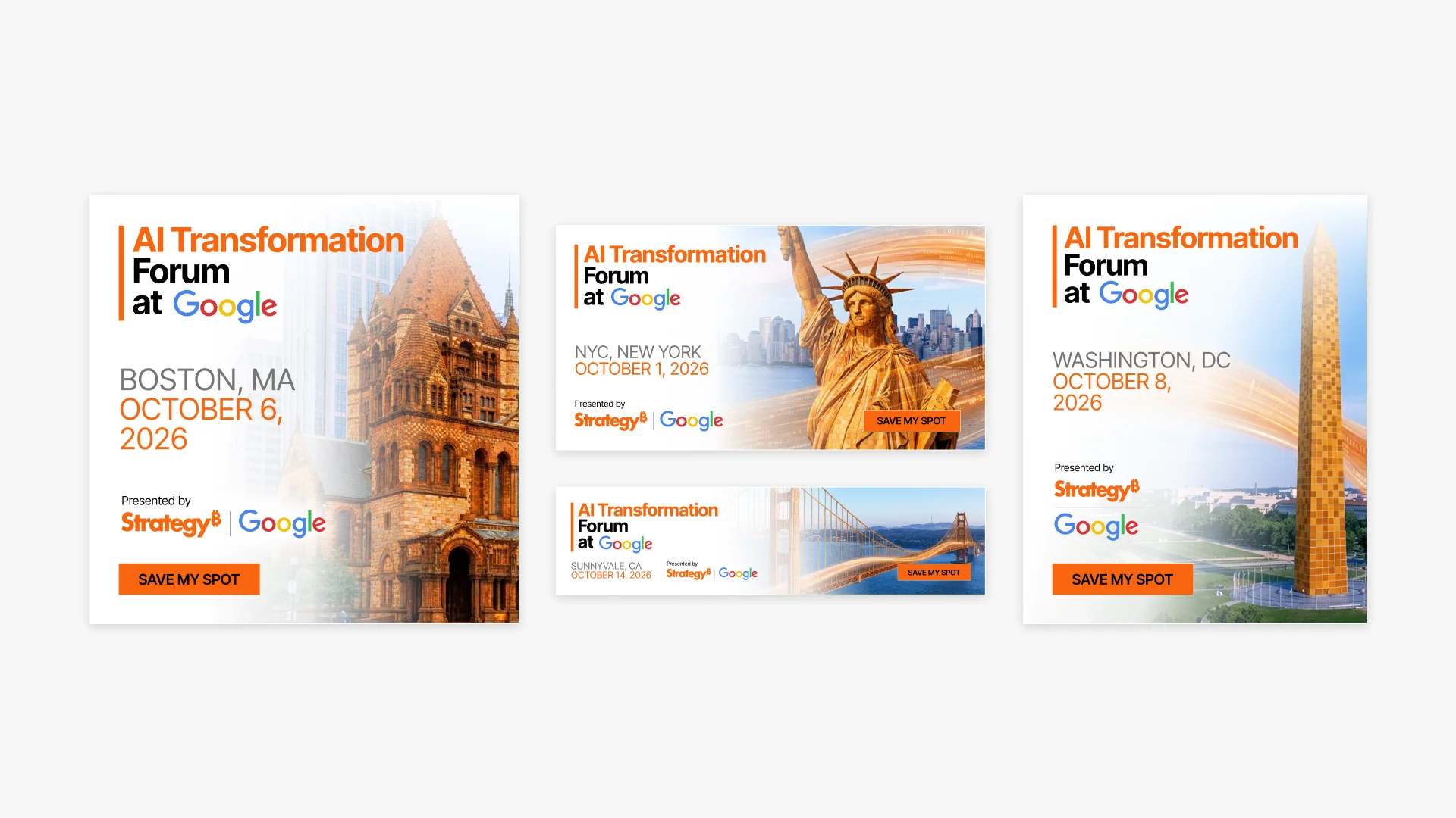 AI Transformation Forum at Google — digital ad set, Boston, NYC, Sunnyvale, Washington DC