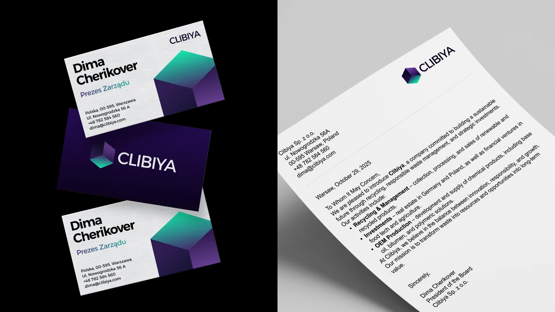 Clibiya — business cards and letterhead