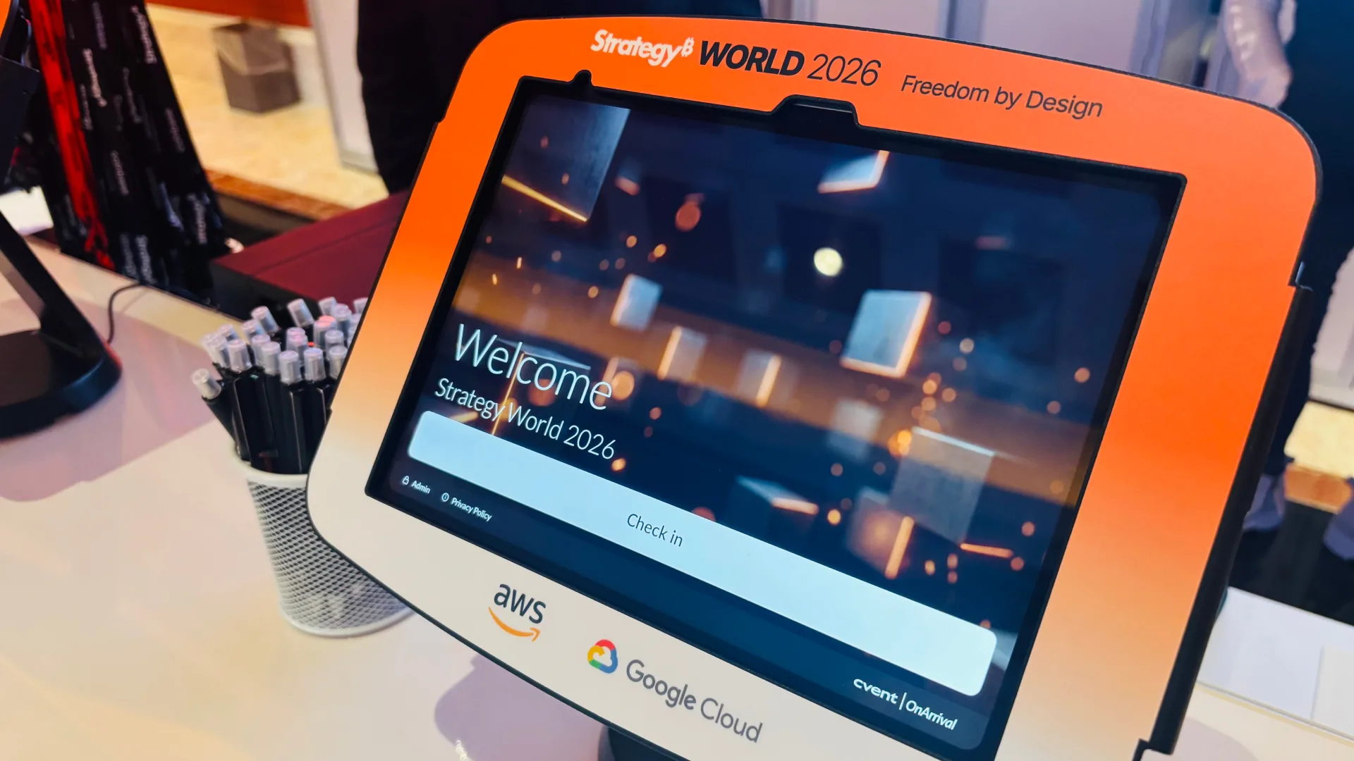 Strategy World 2026 — check-in kiosk