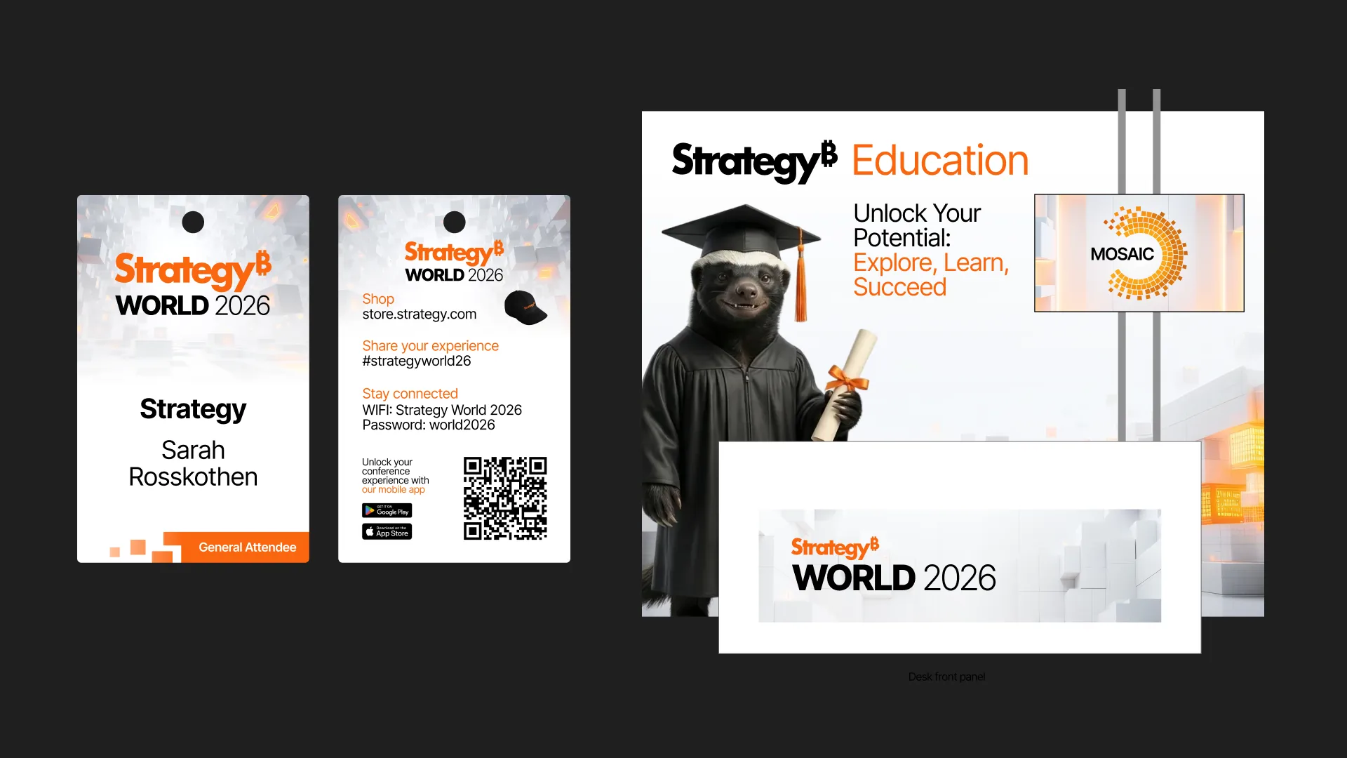Strategy World 2026 — attendee badges and education booth